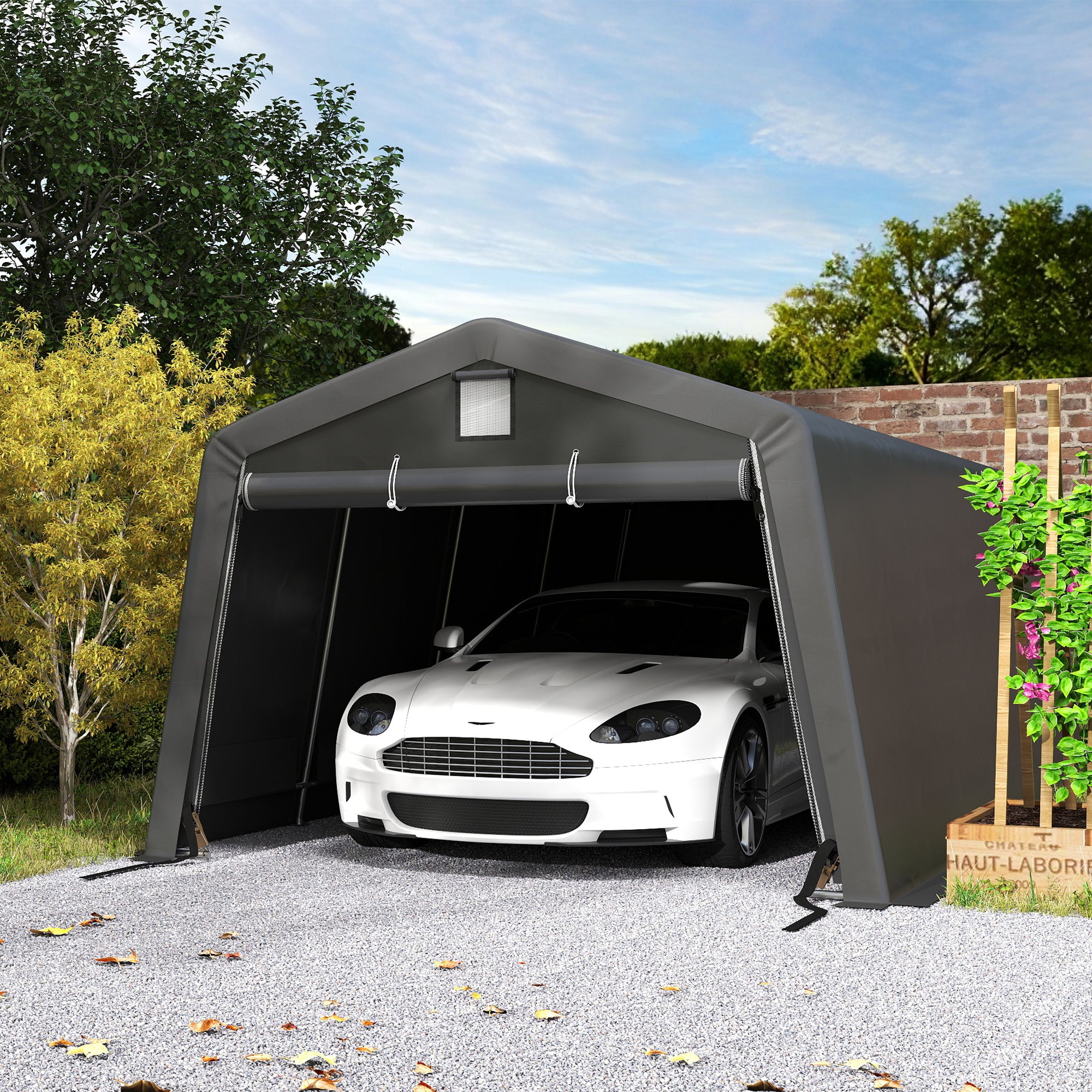 11' x 20' Portable Garage, Heavy Duty Carport Canopy with Ventilation Windows and Large Roll-up Door, Dark Grey Car Shelters at Gallery Canada