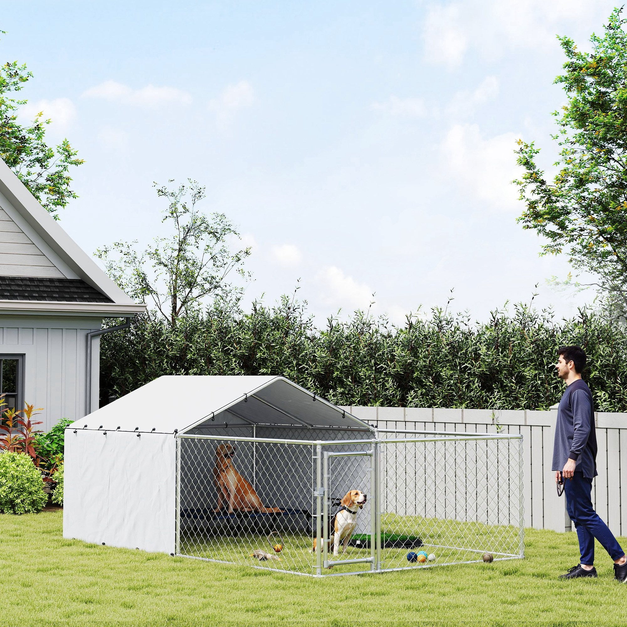 Galvanized Steel Dog Kennel Outdoor with Waterproof &; UV-Resistant Cover for Large Dogs, 13.1' x 7.5' x 4.9' Houses, Kennels & Pens at Gallery Canada