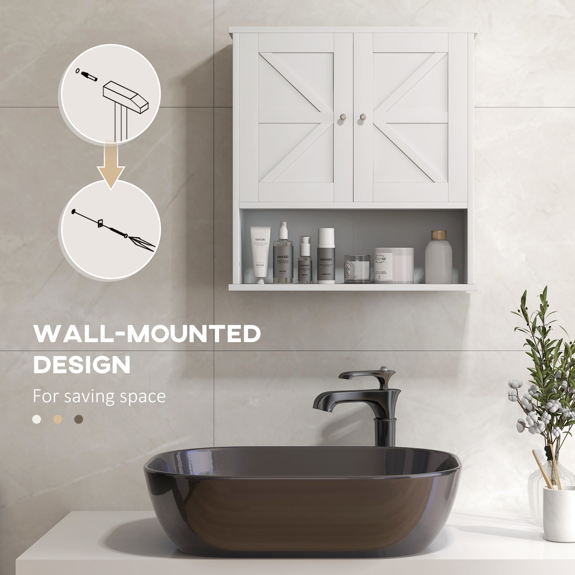 Farmhouse Bathroom Medicine Cabinet, Wall Cabinet with Barn Doors, and Adjustable Shelf for Laundry Room, White Bathroom Cabinets at Gallery Canada