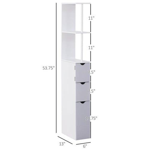 Tall Bathroom Storage Cabinet Scrolled Cupboard Drawer with Open Shelves Space Saving Design