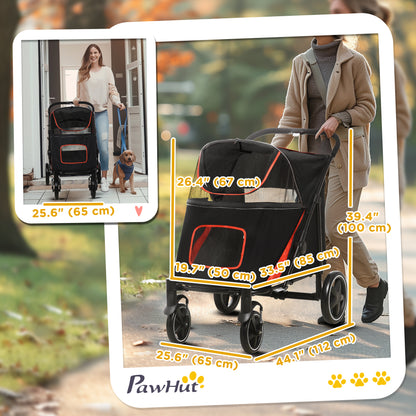 Pet Stroller with Universal Front Wheels, Shock Absorber, One-Click Foldable Dog Cat Carriage with Brakes, Storage Bags, Safety Leash for Large &; Medium Dogs, Black Dog Bike Trailers & Strollers at Gallery Canada