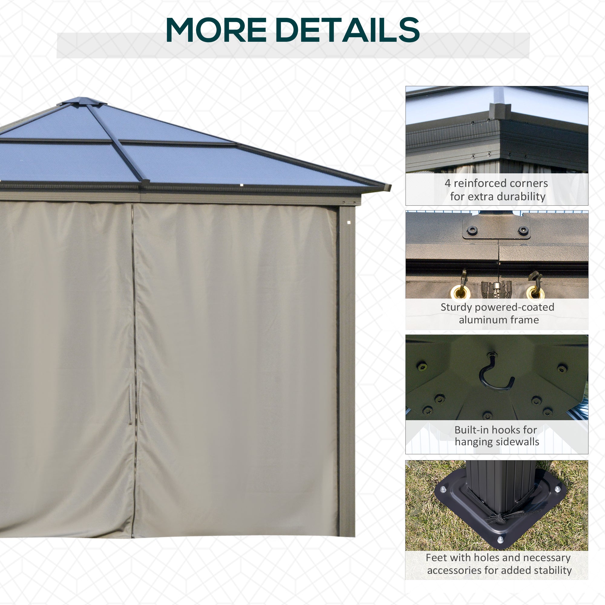 10x10ft Hardtop Gazebo with Aluminum Frame, Polycarbonate Gazebo Canopy with Curtains and Netting Gazebos at Gallery Canada