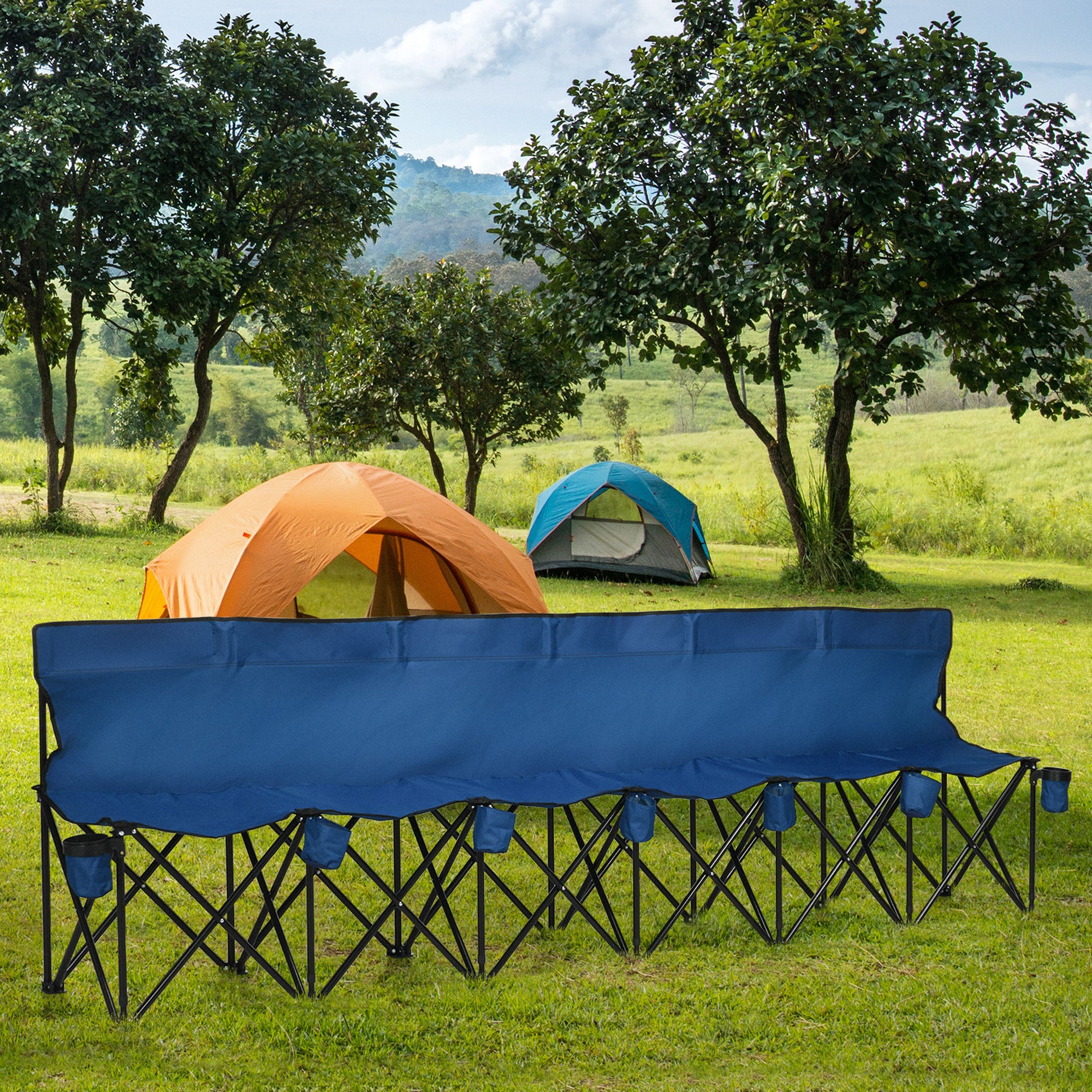 6 Seat Folding Camping Chair with Cup Holder and Carrying Case for Camping, Picnic, Sports Events, Blue Picnic Tables & Camping Chairs at Gallery Canada