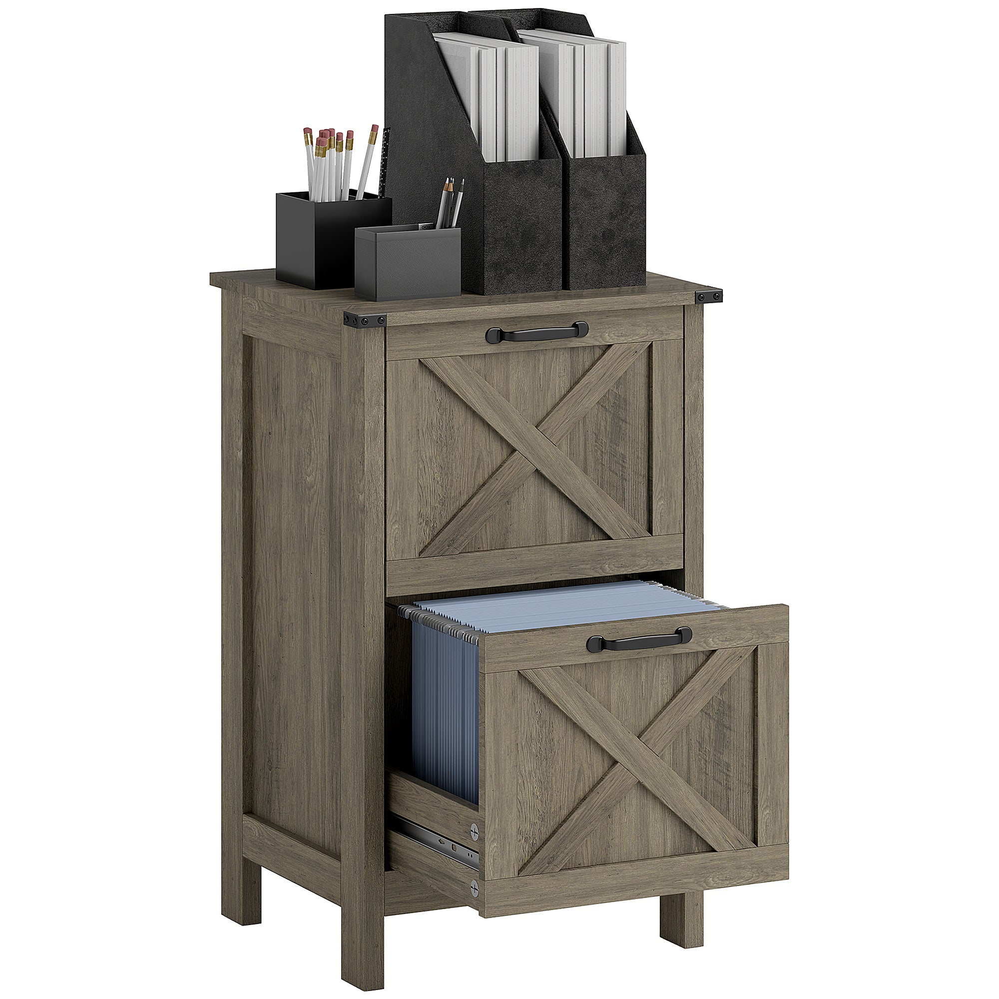 Vertical Filing Cabinet with 2 Drawers, Rustic Farmhouse Office Storage Cabinet for A4, Letter Size, Grey Wash Office Cabinets & Cupboards at Gallery Canada