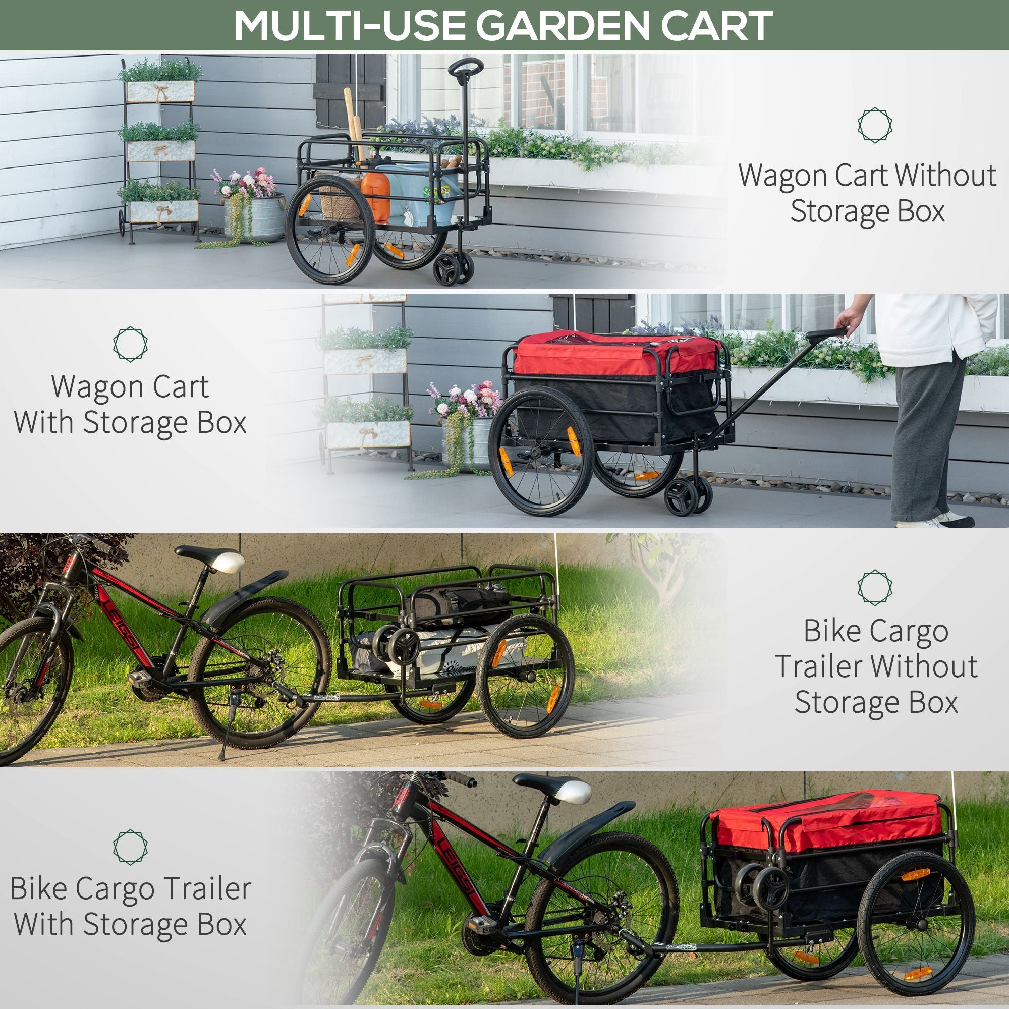 Bike Cargo Trailer &; Wagon Cart, Multi-Use Garden Cart with Removable Box, 20'' Big Wheels, Reflectors, Hitch and Handle, Red Bike Cargo Trailers   at Gallery Canada