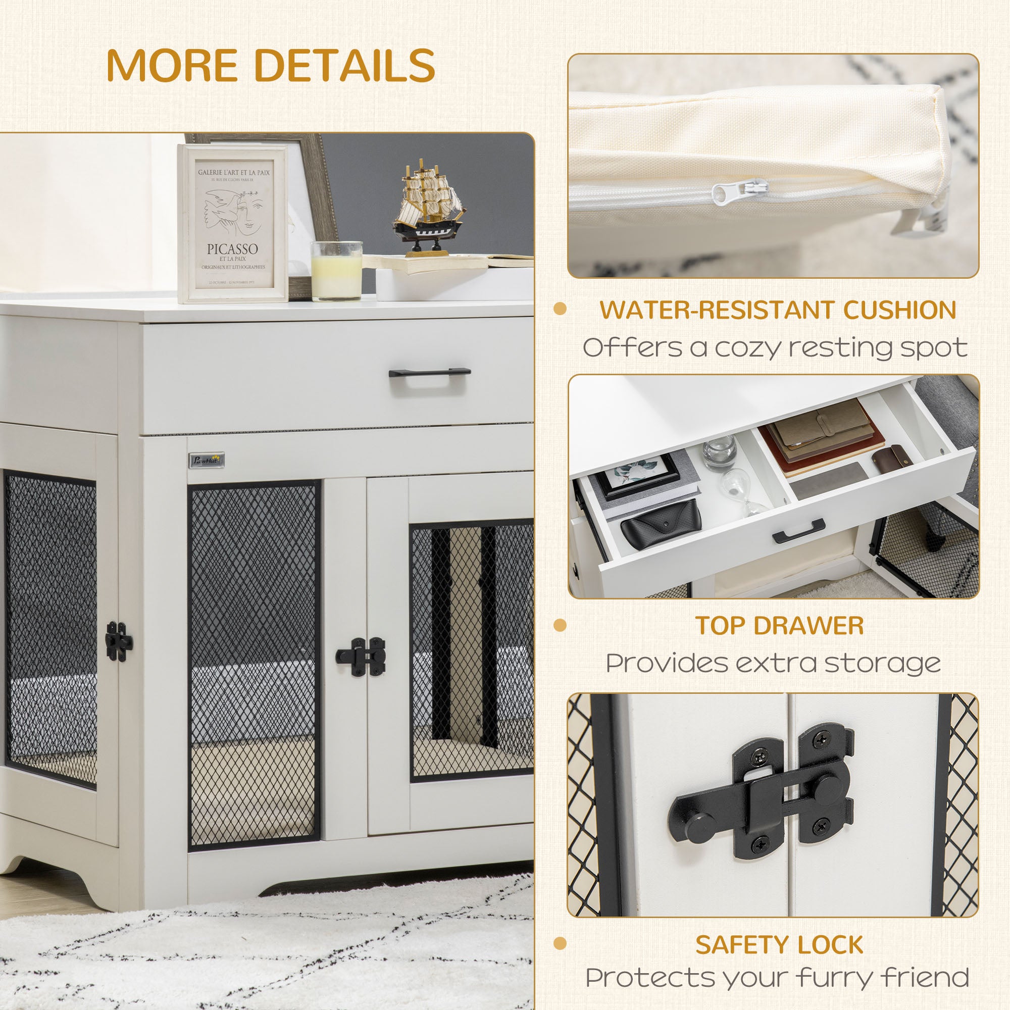 Dog Crate Furniture with Cushion, 2 Doors, Storage, Dog Kennel End Table for Small Medium Dogs, White Houses, Kennels & Pens at Gallery Canada