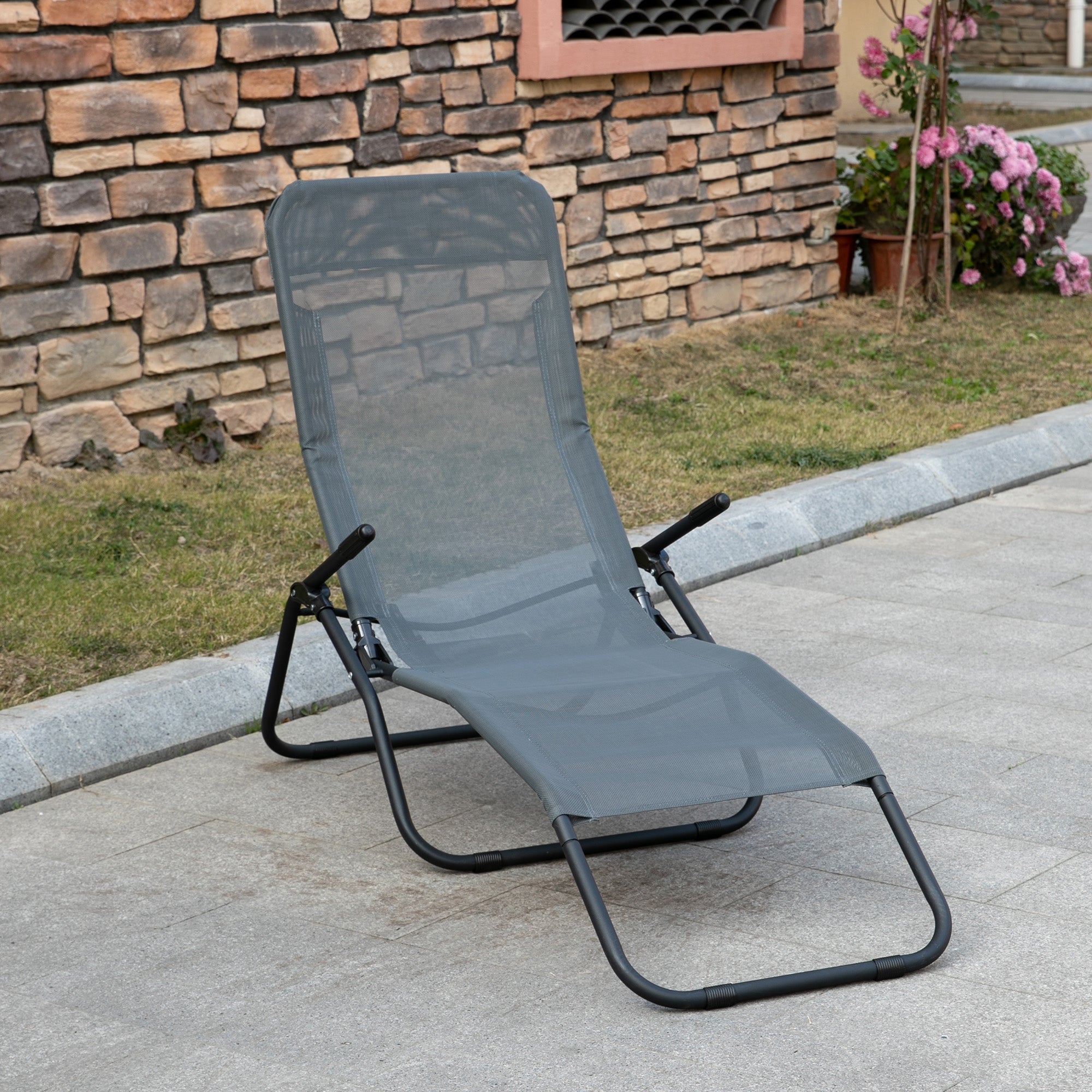 Zero Gravity Reclining Patio Lounge Chair with Footrests and Armrests, Grey Lounger Chairs Black and Grey  at Gallery Canada