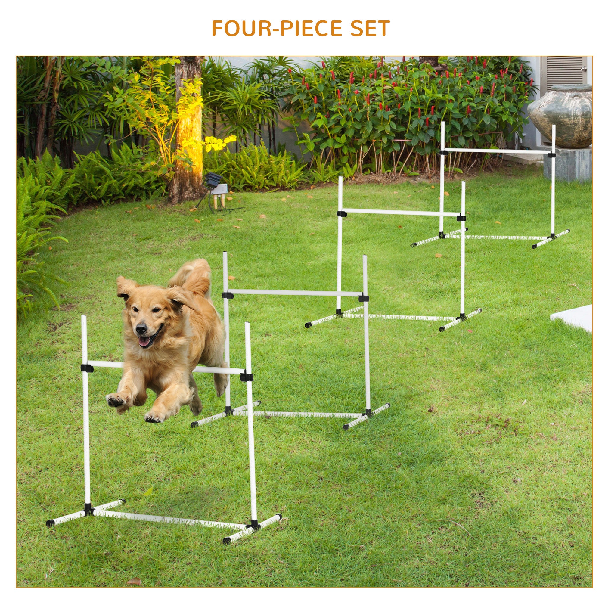 Set of 4 Dog Agility Training Equipment Adjustable Jump Bar Pet Exercise Kit with Carrying Bag (White) Dog Agility Training Equipment at Gallery Canada
