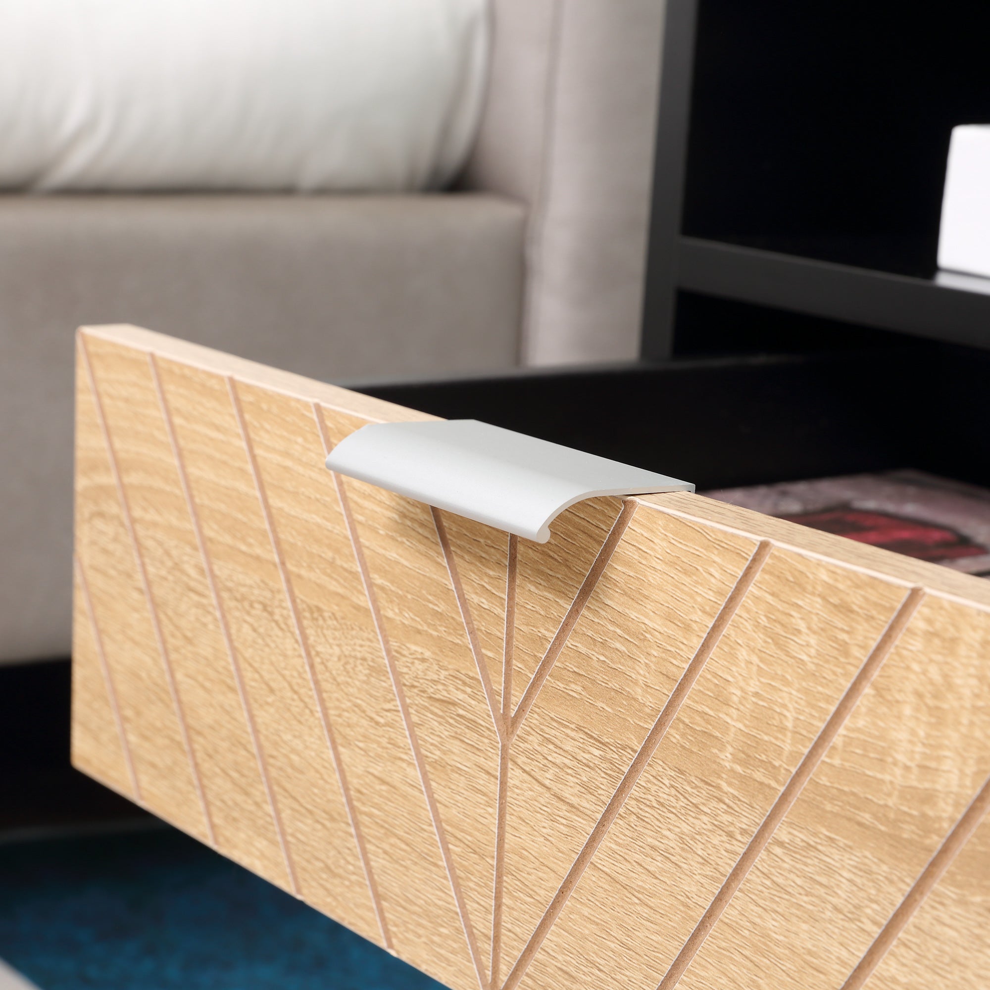 Modern Bedside Table with Drawer, Nightstand with Storage Shelf, Sofa End Table for Bedroom, Black and Oak Bedside Tables at Gallery Canada