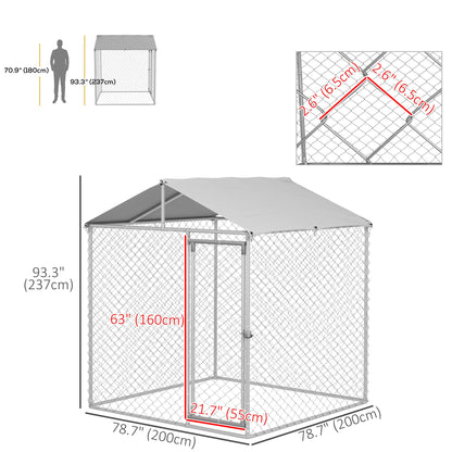 6.6' x 6.6' x 7.8' Walk in Outdoor Dog Kennel Heavy Duty Galvanised Steel Chain Link with UV-resistant Roof, Silver Houses, Kennels & Pens   at Gallery Canada