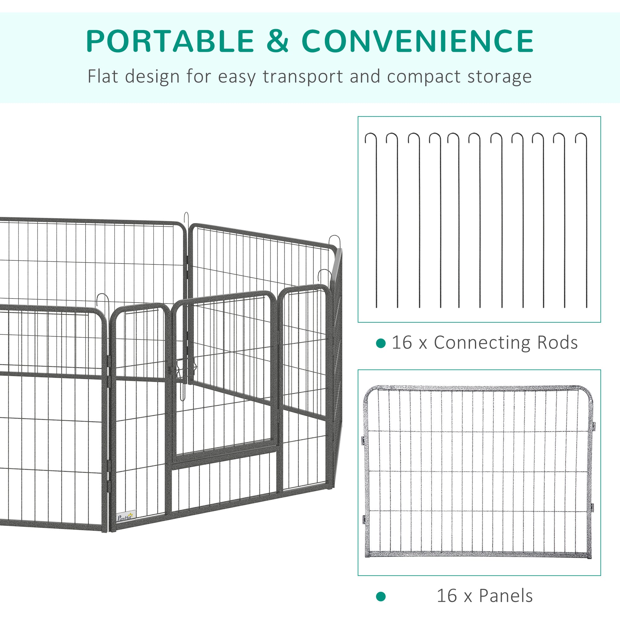 Heavy Duty Dog Playpen, 16 Panels Pet Playpen Dog Fence, Portable Puppy Exercise Pen, with 2 Doors Locking Latch, Outdoor or Indoor Use 23.5