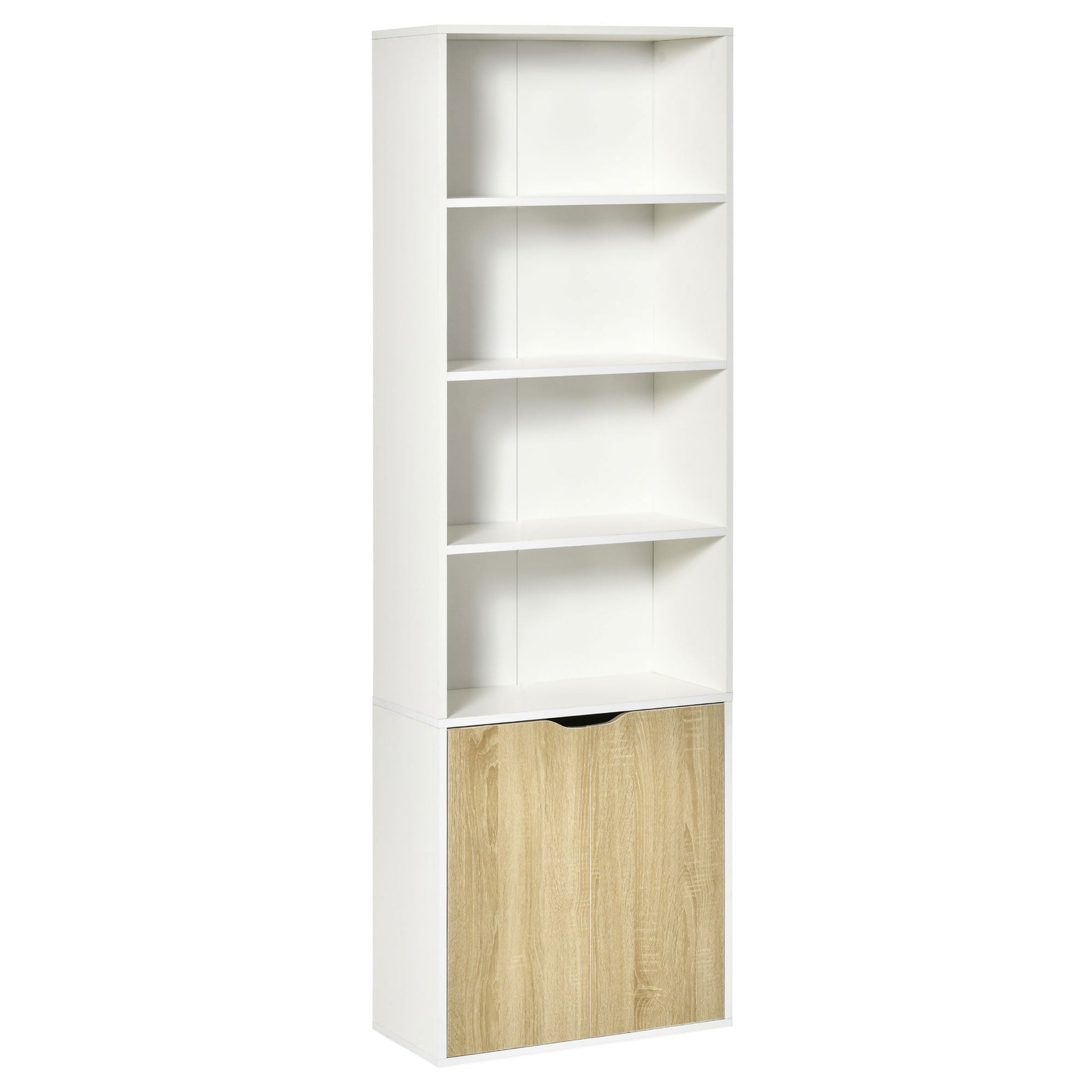 4-Tier Open Bookshelf with Doors Modern Home Office Bookcase Storage Cabinet for Living Room Bathroom Study, Oak White Bookshelves Multi Colour  at Gallery Canada