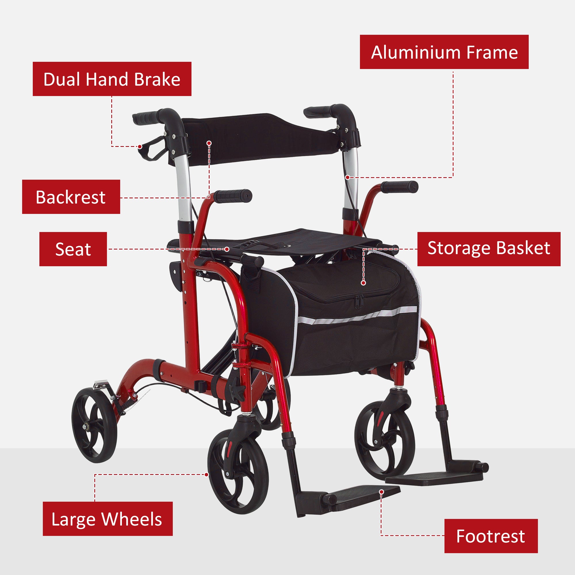 Rollator Walker with Seat, Folding Rolling Walker with 8