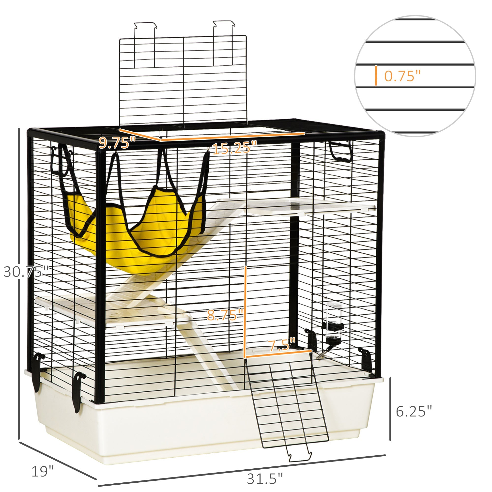 Portable Small Animal Cage with Hammock, Water Bottle, Food Dish, Ramps, 31.5