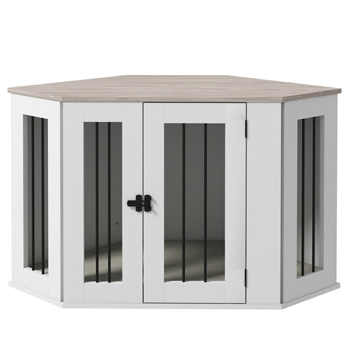 Dog Crate Furniture with Cushion, 41 Inch Conner Design Dog Crate End Table for Medium Dogs, Multi Colour