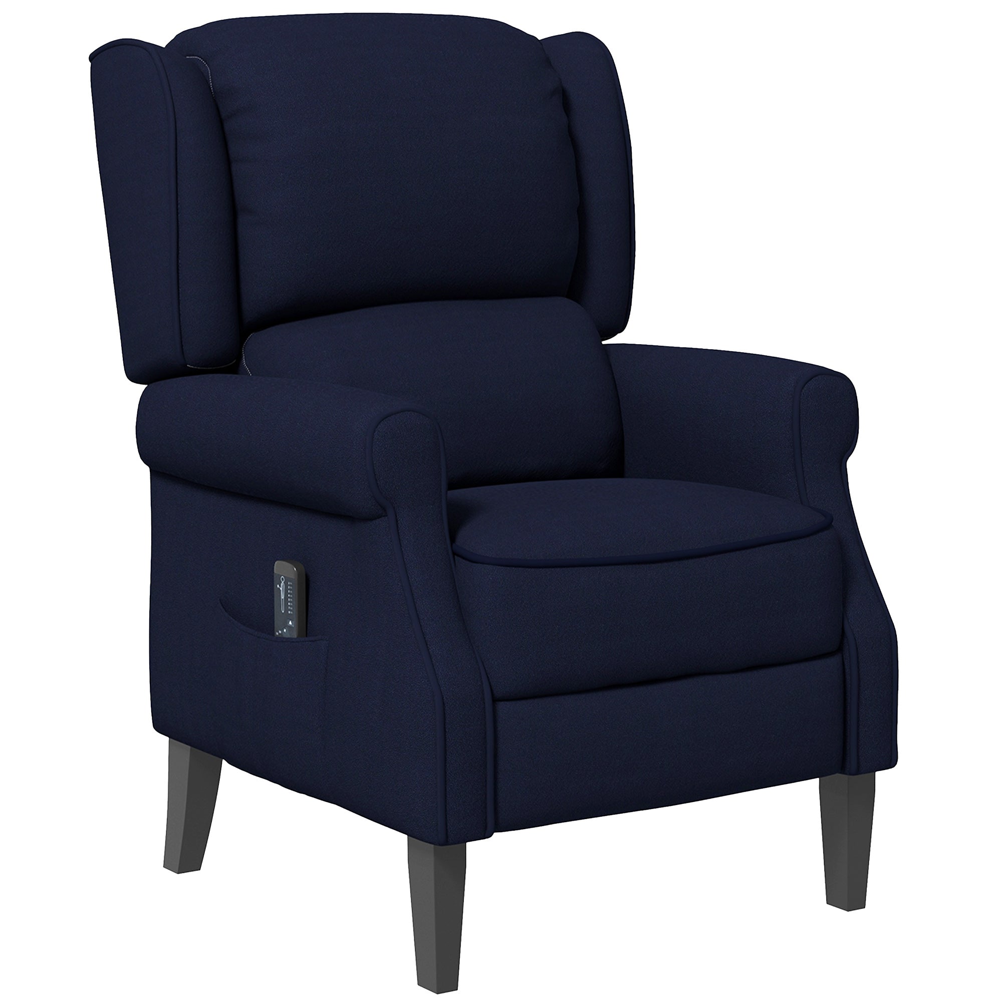 Push Back Recliner Chair, Vibration Massage Recliner for Living Room with Extendable Footrest, Remote, Pocket, Blue Single Sofas at Gallery Canada