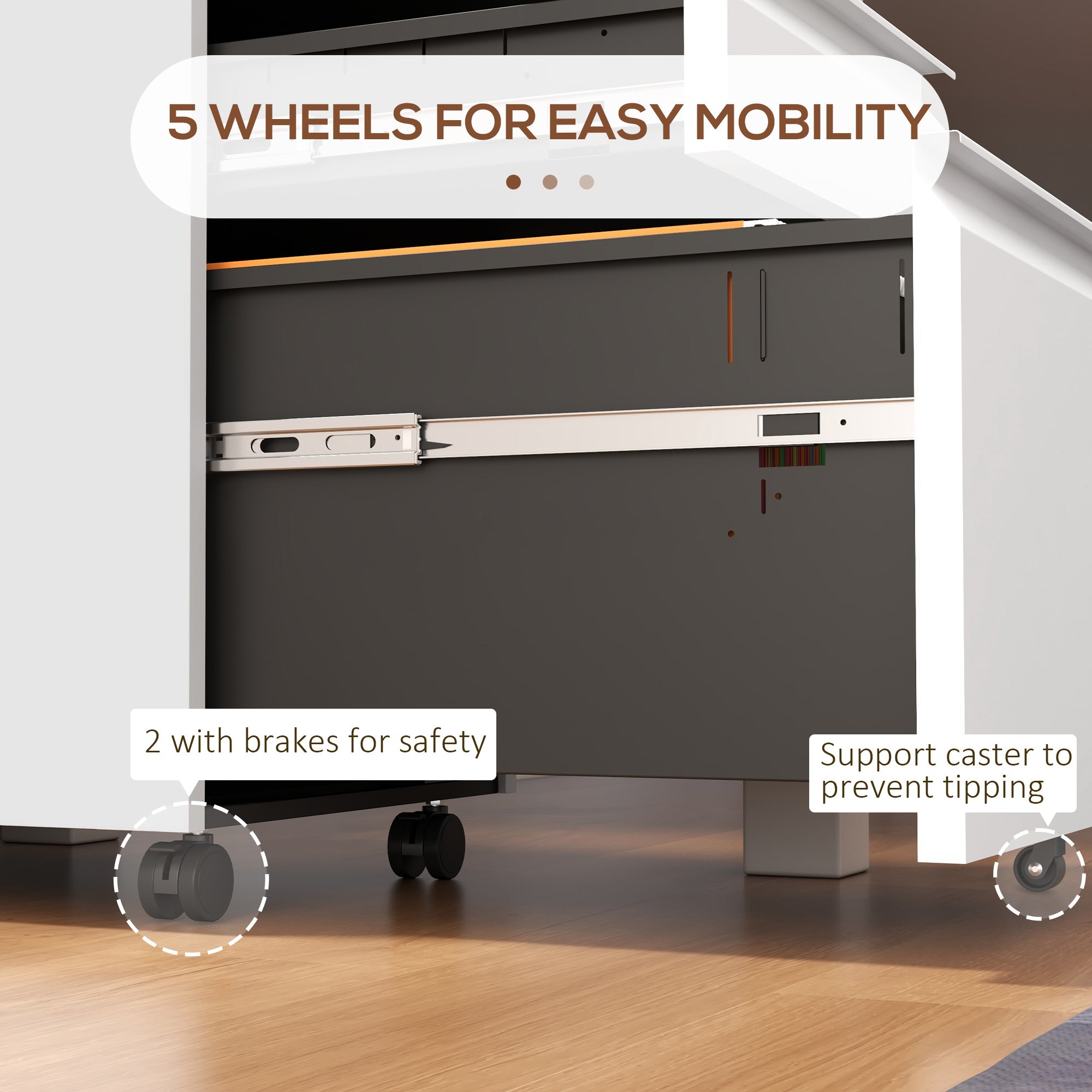 3 Drawer Vertical File Cabinet with Lock, Steel Filing Cabinet with Wheels and Hanging Bar for A4 Legal and Letter Size Files, Printer Stand with Pre-Assembled Body, White Office Cabinets & Cupboards at Gallery Canada