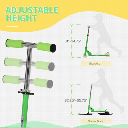 Snow Scooter, 2 in 1 Design Adjustable Height Scooter Snow Sled for Kids Aged Over 7 Years Old, Kids Sled Ski Scooter with Wheels Blades, Green Snow Scooters   at Gallery Canada