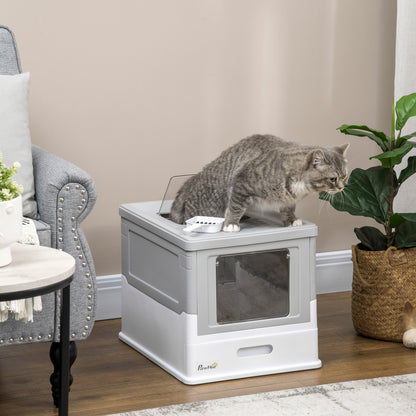 Top Entry Enclosed Kitty Litter Box with Scoop, Tray, Front Entry, Large Space, Foldable, Portable, Grey Cat Litter Box Enclosures   at Gallery Canada