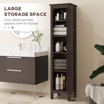 Tall Bathroom Cabinet, Freestanding Storage Organizer with Adjustable Shelves and Cupboards, 15" x 13" x 63", Dark Brown Bathroom Cabinets   at Gallery Canada