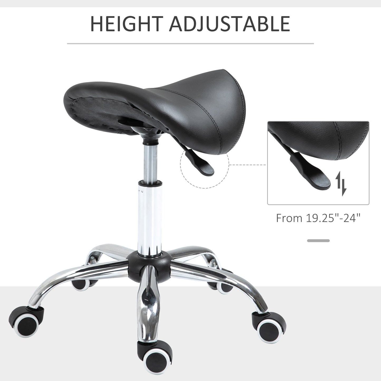 Adjustable Hydraulic Rolling Salon Stool Swivel Saddle Chair Spa Beauty Seat PU Leather, Black Salon Stools   at Gallery Canada