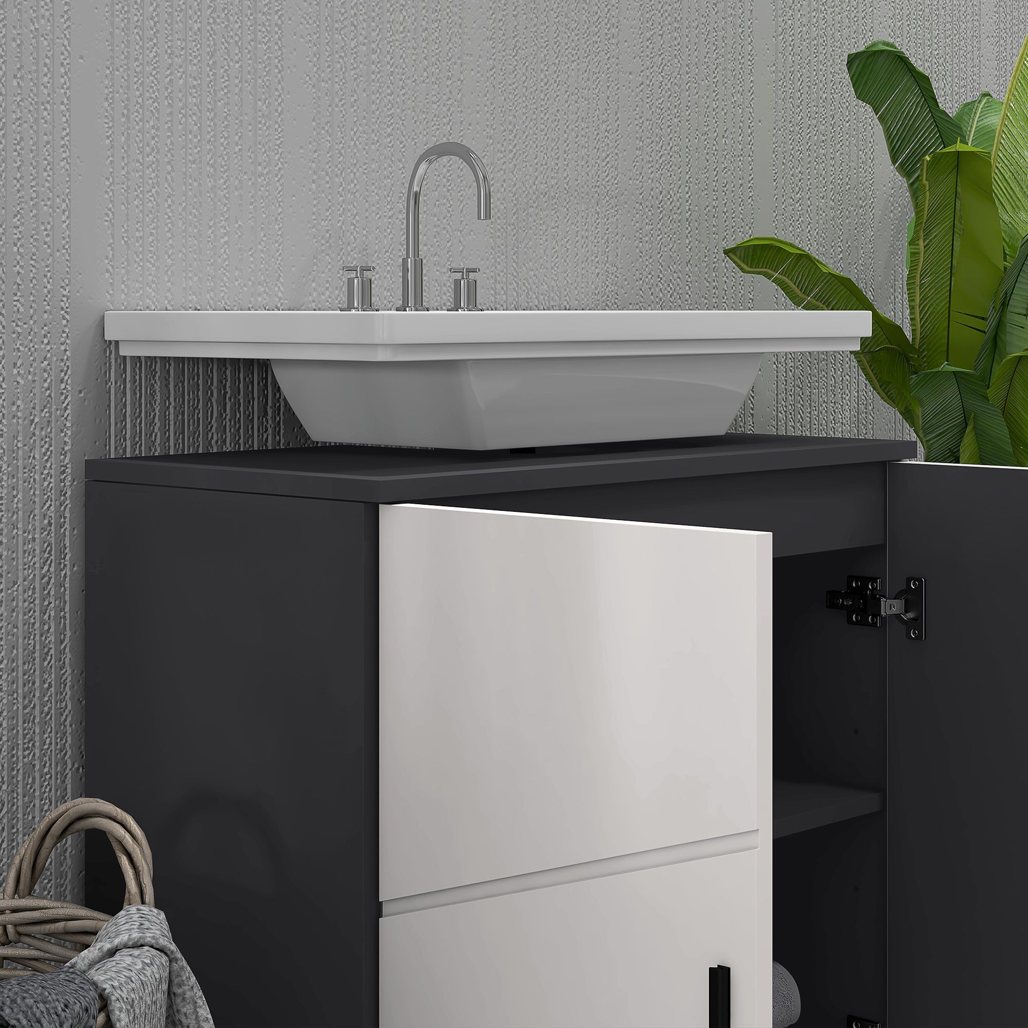 Under Sink Cabinet, Bathroom Vanity Cabinet Storage for Wall Mount Basin with Double Doors and Adjustable Shelf, Light Grey Bathroom Cabinets   at Gallery Canada