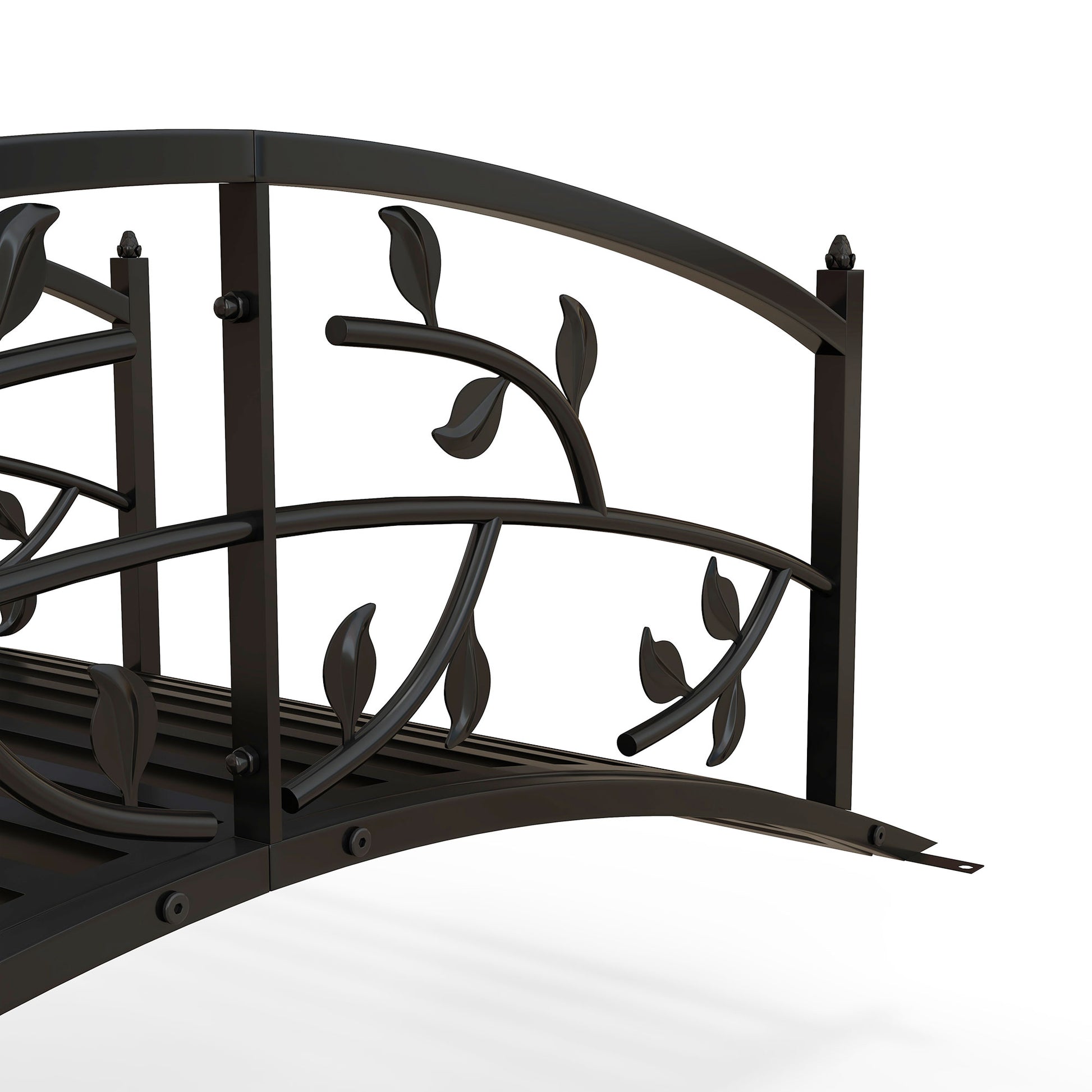 4' Metal Arch Garden Bridge Arc Footbridge with Guardrails and Decorative Vine Pattern, Black Garden Bridges   at Gallery Canada