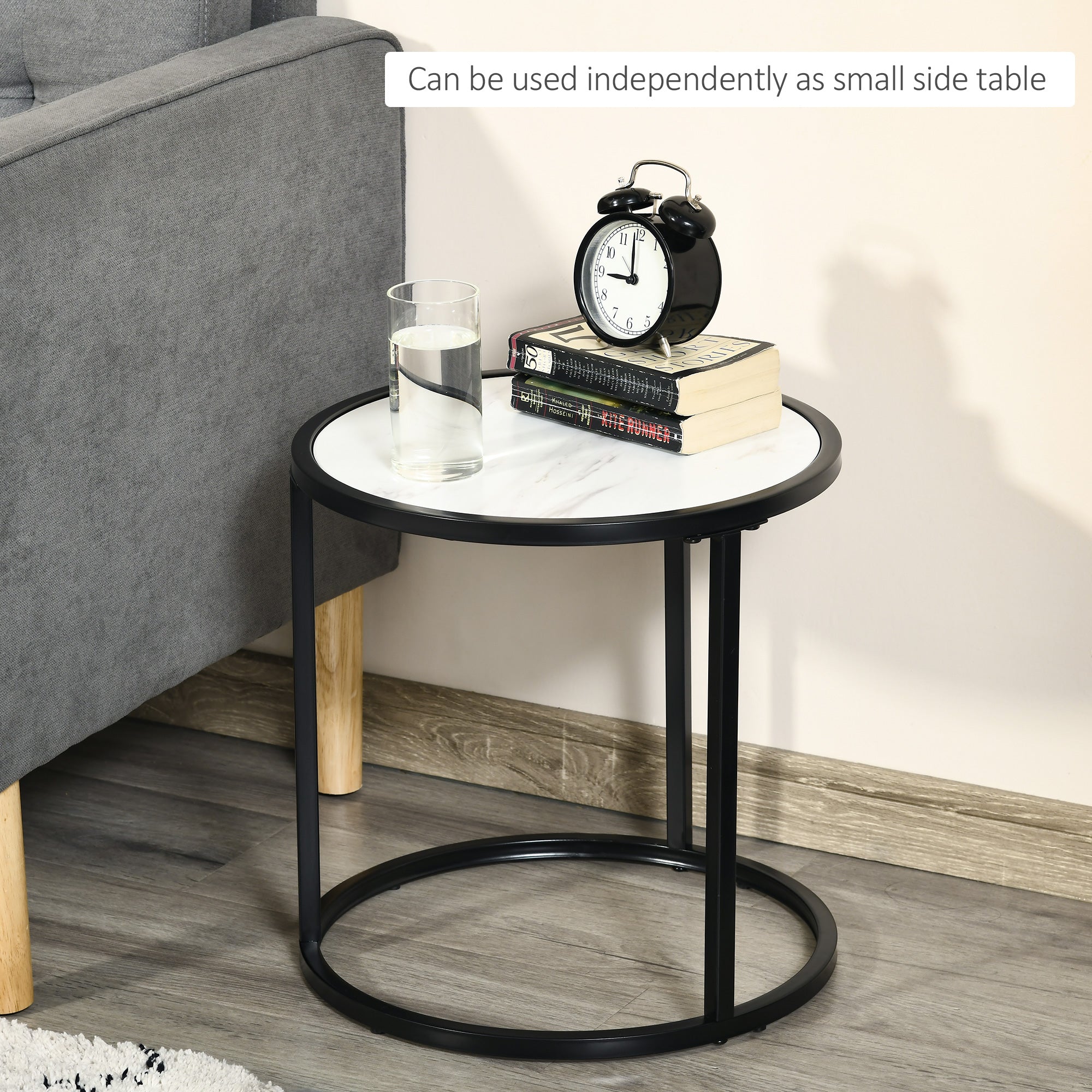 Round Nesting Coffee Table Set of 2, Stacking Modern Accent Tables with Faux Marble Tabletop and Metal Frame for Living Room, White Coffee Tables   at Gallery Canada