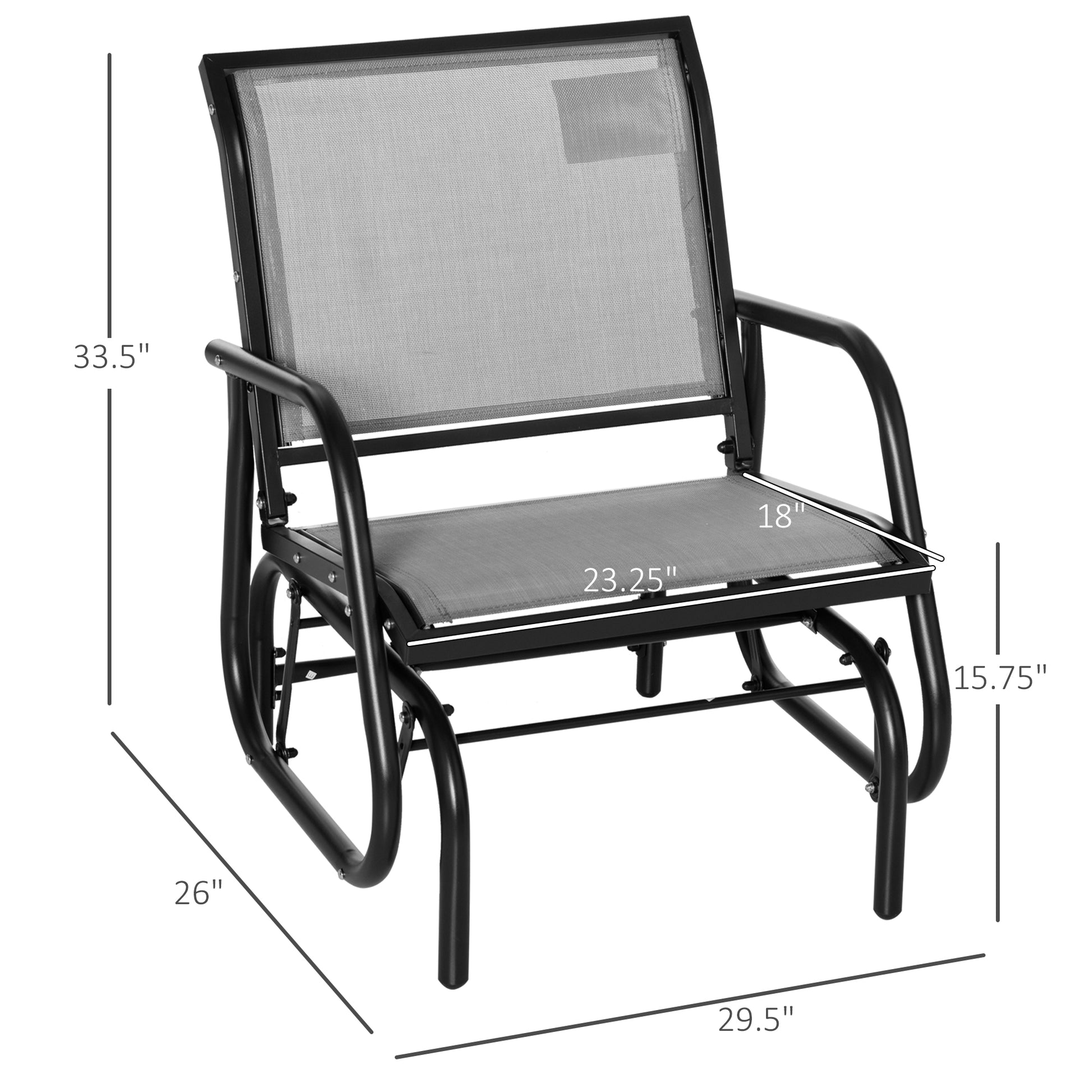 Breathable Mesh Patio Glider with Metal Frame and Curved Armrests, Light Grey Outdoor Gliders   at Gallery Canada