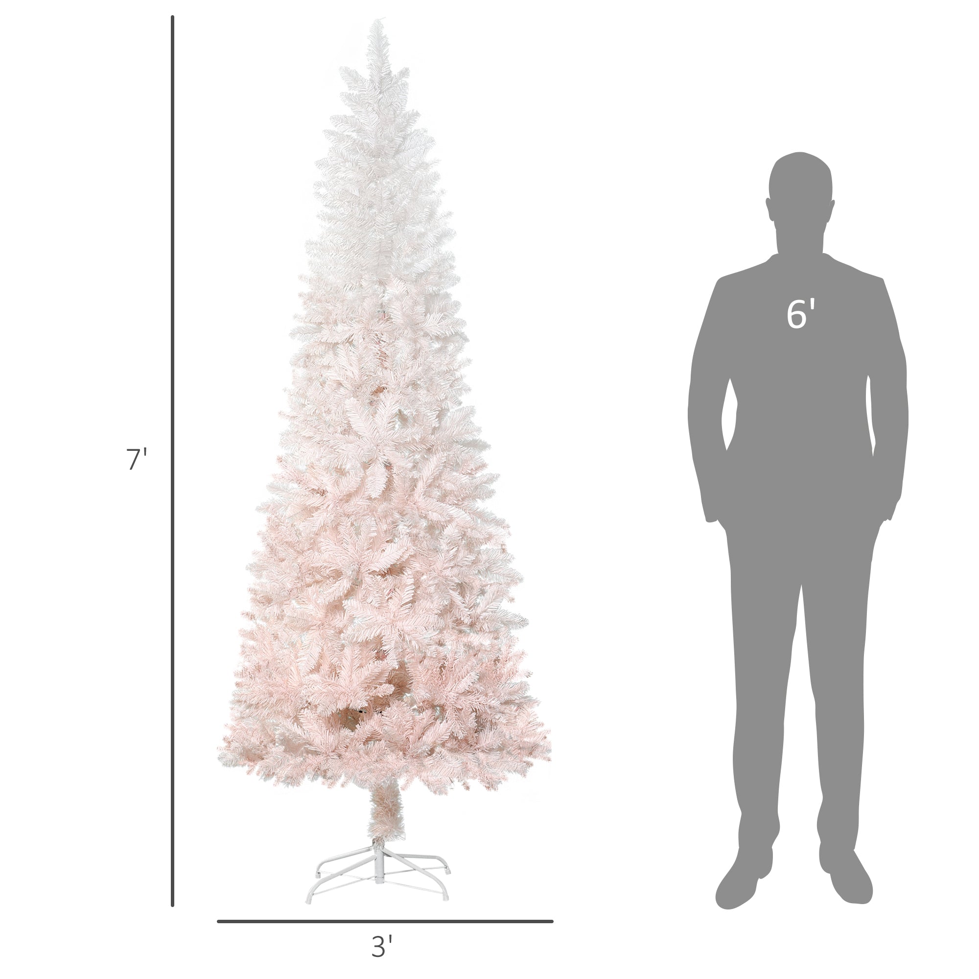 7ft Pencil Artificial Christmas Tree with Pine Realistic Branches, Auto Open, Pink and White Pencil Christmas Trees   at Gallery Canada