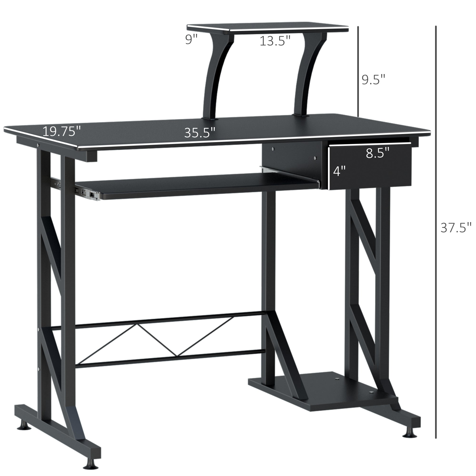 Computer Desk with Keyboard Tray, Writing Desk with Drawer, Workstation for Home Office, Black (35.4