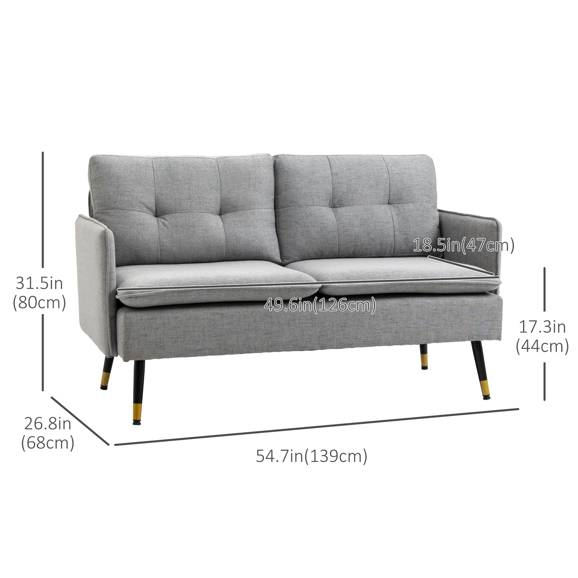 55" Loveseat Sofa for Bedroom, Modern Love Seats Furniture with Button Tufting, Upholstered Small Couch for Small Space, Grey 2-Seater Sofas   at Gallery Canada