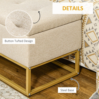 Storage Ottoman with Flip Top, Upholstered Storage Bench, Linen Fabric Footstool with Steel Legs for Living Room, Bedroom, Beige Storage Ottomans & Benches   at Gallery Canada