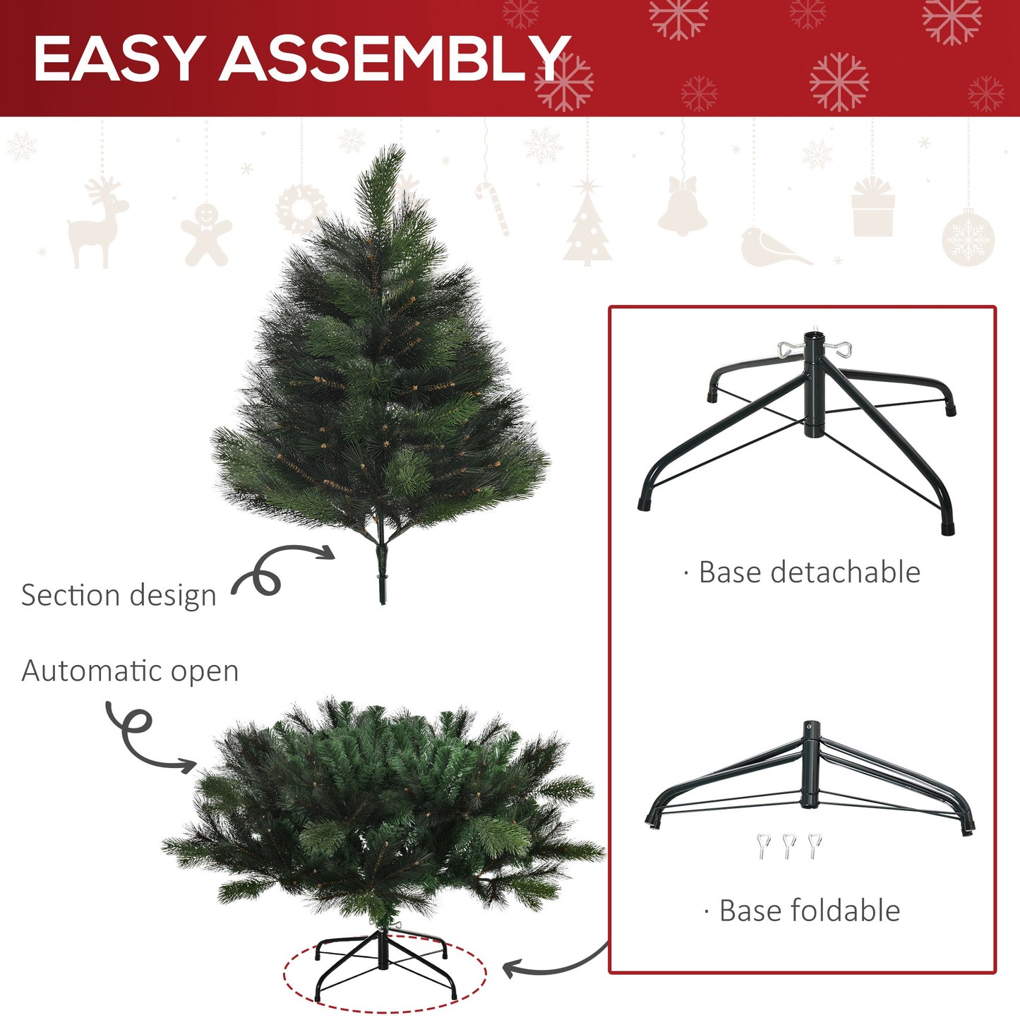 6FT Artificial Pop-Up Christmas Tree Xmas Tree Holiday Home Decoration with Automatic Open, Green Artificial Christmas Trees   at Gallery Canada