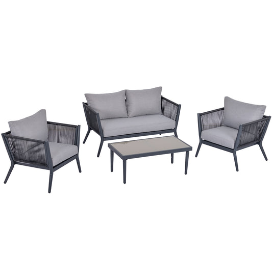 4 PCs PE Rattan Wicker Sofa Set Outdoor Conservatory Furniture Lawn Patio Coffee Table w/ Cushion Light Grey - Gallery Canada