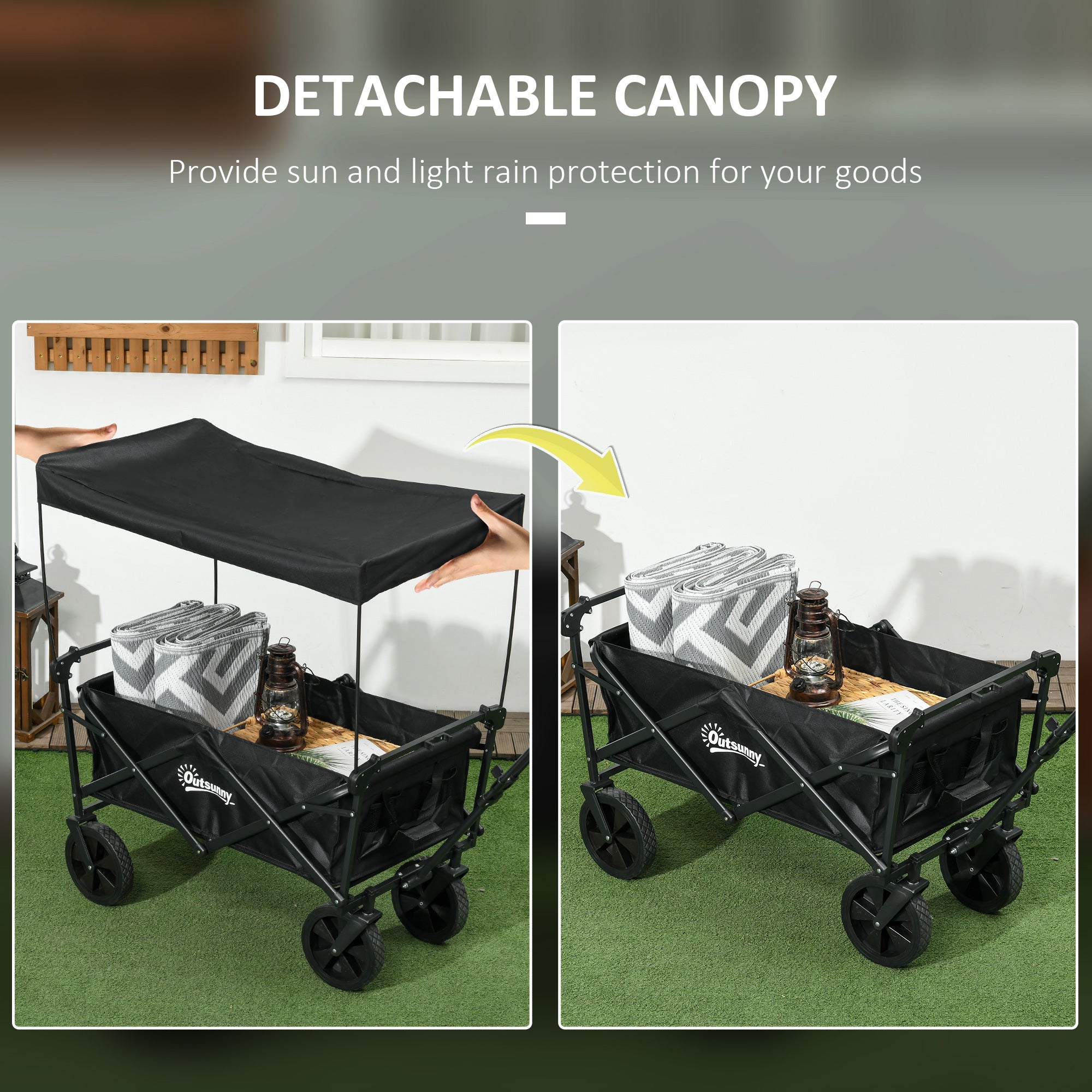 Steel Frame Folding Garden Cart, Collapsible Wagon Cart with Removable Canopy, Telescopic Handle and Carrying Bag Folding Garden Carts   at Gallery Canada