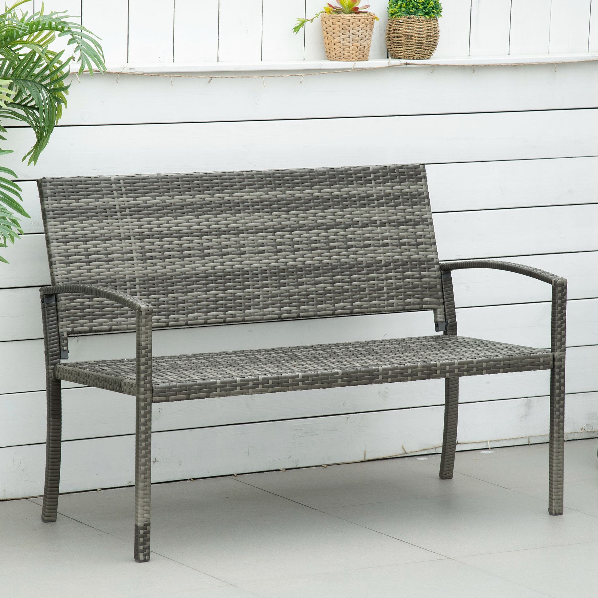 Rattan Wicker Loveseat Garden Bench Hand Woven Portable Backyard Gray Patio Chairs   at Gallery Canada