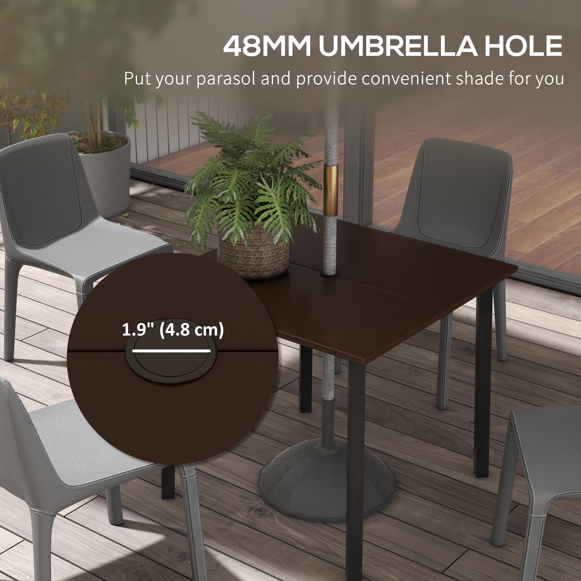 Patio Dining Table with Umbrella Hole for 4 People, Aluminium Legs, for Backyard Lawn Balcony, 31.5