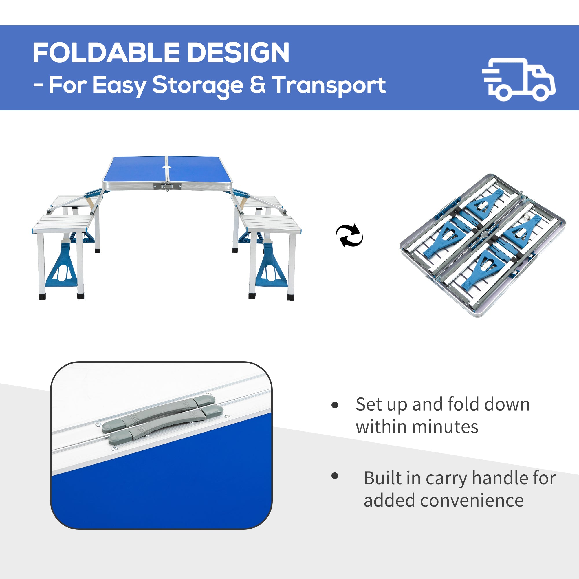 Portable Picnic Table Set Junior Folding Camping Table Set Portable Camping Garden BBQ Party Blue Picnic Tables & Camping Chairs   at Gallery Canada