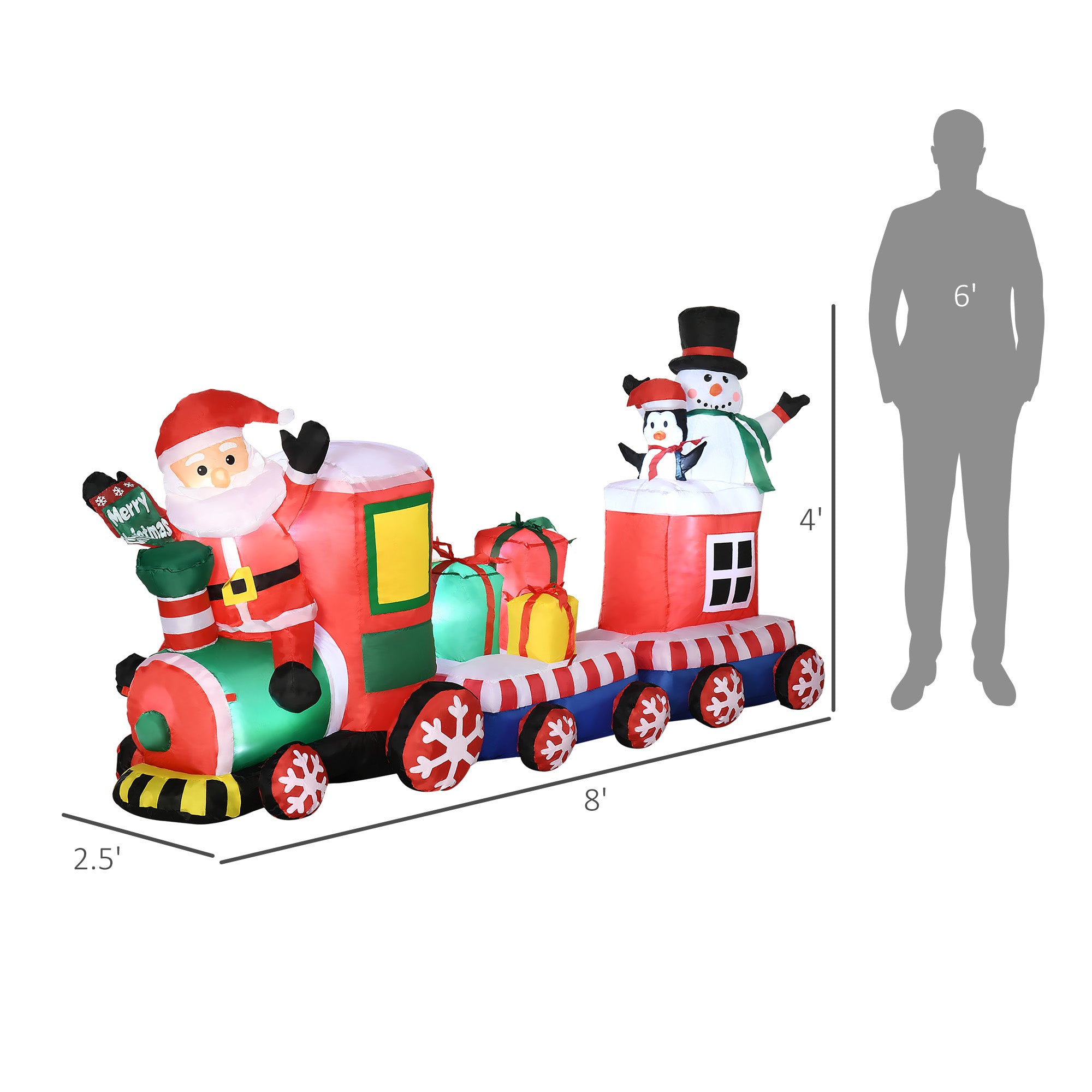 8ft Inflatable Christmas Train with Santa Claus, Snowman, Penguin and Gift Boxes, Blow-Up Outdoor LED Yard Display for Lawn Garden Party Christmas Inflatables   at Gallery Canada