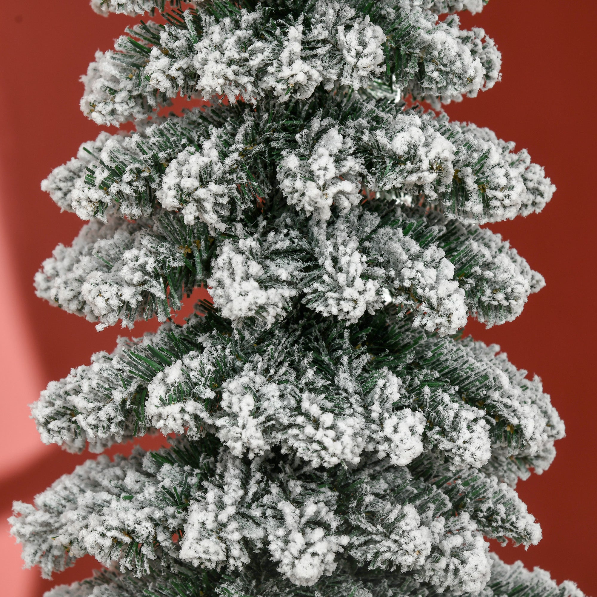 6 Ft Snow-Flocked Artificial Christmas Tree, Slim Pencil Xmas Tree with Realistic Branches, Metal Base, Green Artificial Christmas Trees   at Gallery Canada