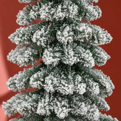 6 Ft Snow-Flocked Artificial Christmas Tree, Slim Pencil Xmas Tree with Realistic Branches, Metal Base, Green Artificial Christmas Trees   at Gallery Canada