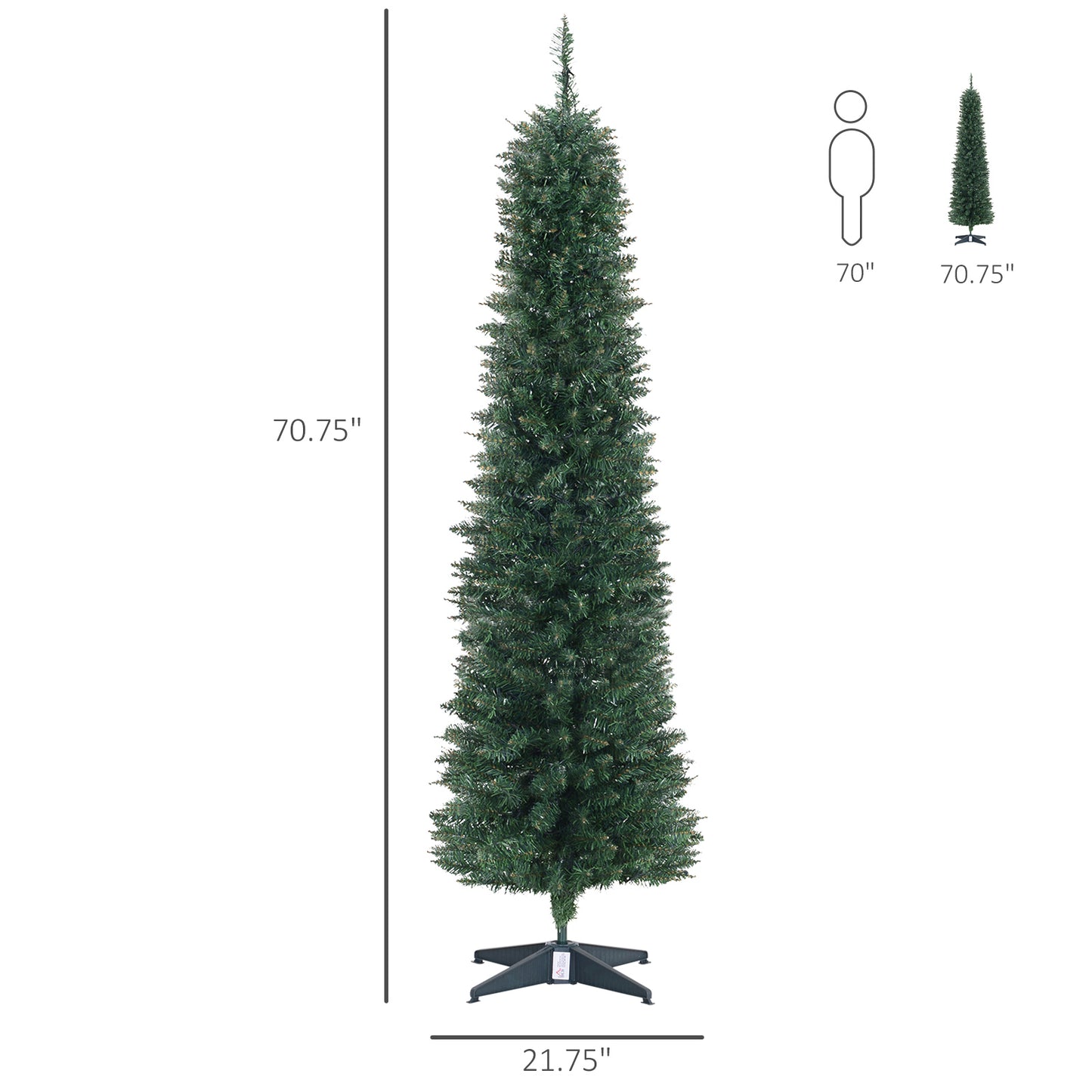 6' Pre Lit Artificial Pencil Christmas Trees, Xmas Tree with Realistic Branches and Warm White LED Lights, Green - Gallery Canada