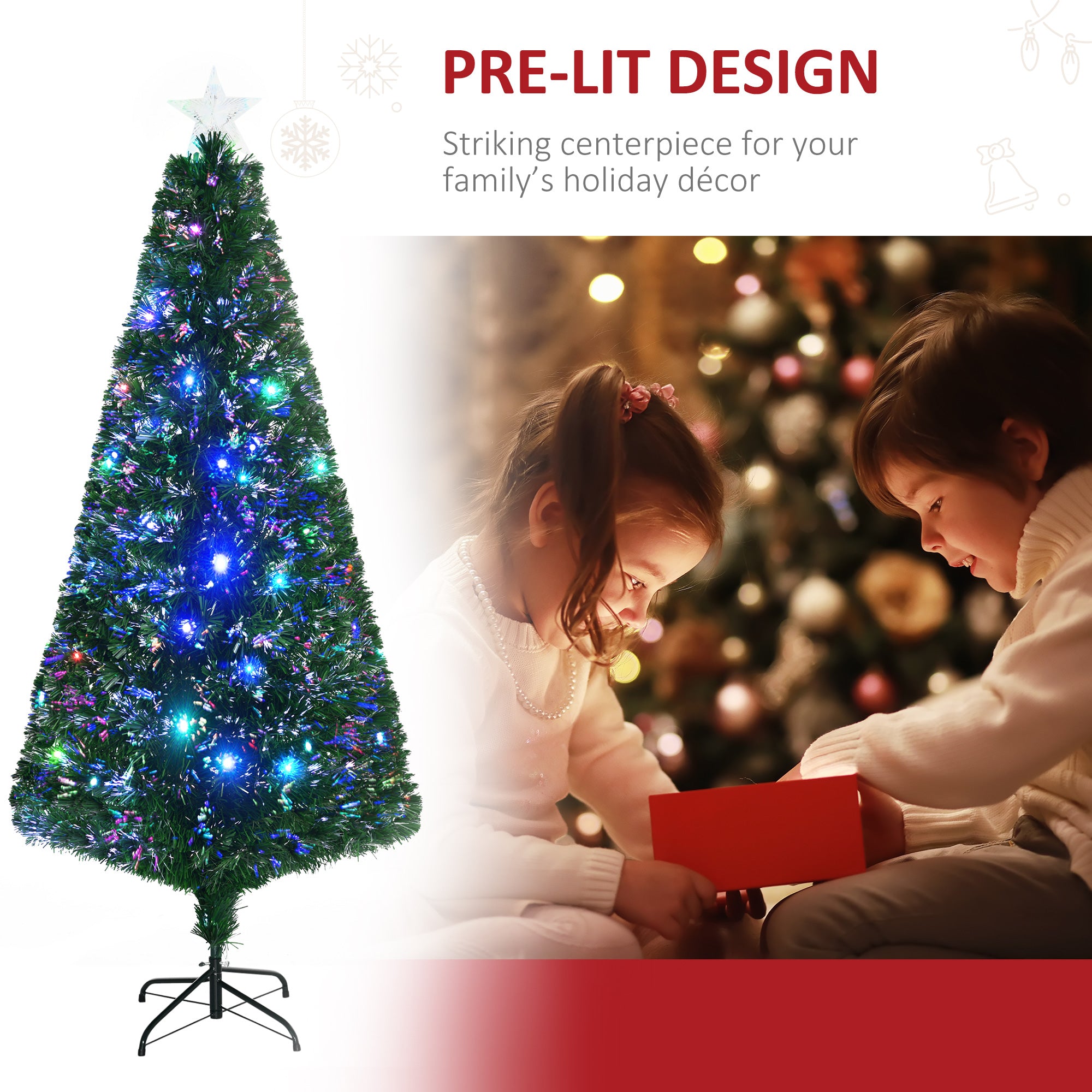 6FT Pre-lit LED Artificial Christmas Tree Scattered Holiday Décor with Stand, Green Pre Lit Christmas Trees   at Gallery Canada