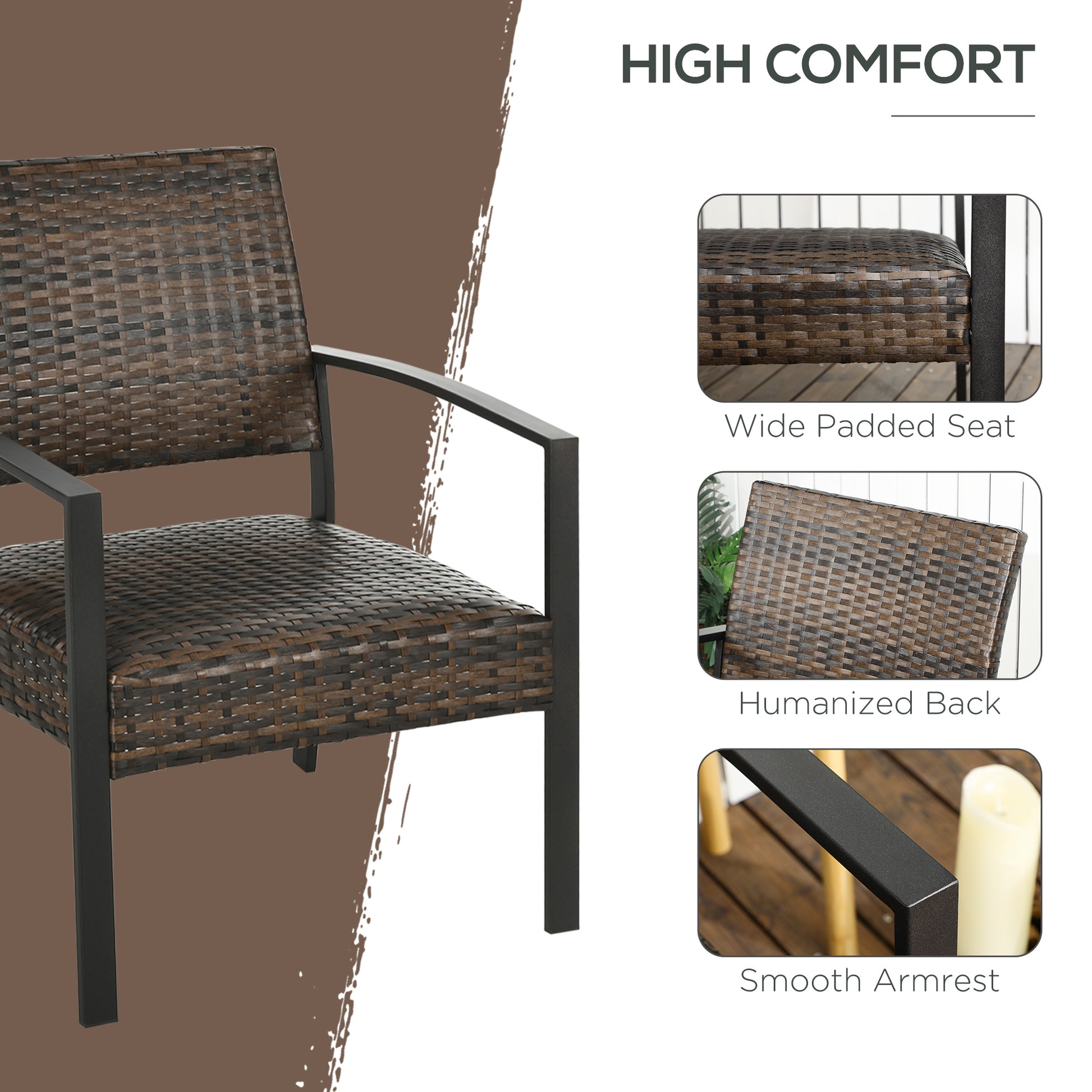 Set of 2 Rattan Wicker Armchairs with Quick Dry Foam Seat, Steel Frame, Brown Patio Furniture Sets   at Gallery Canada