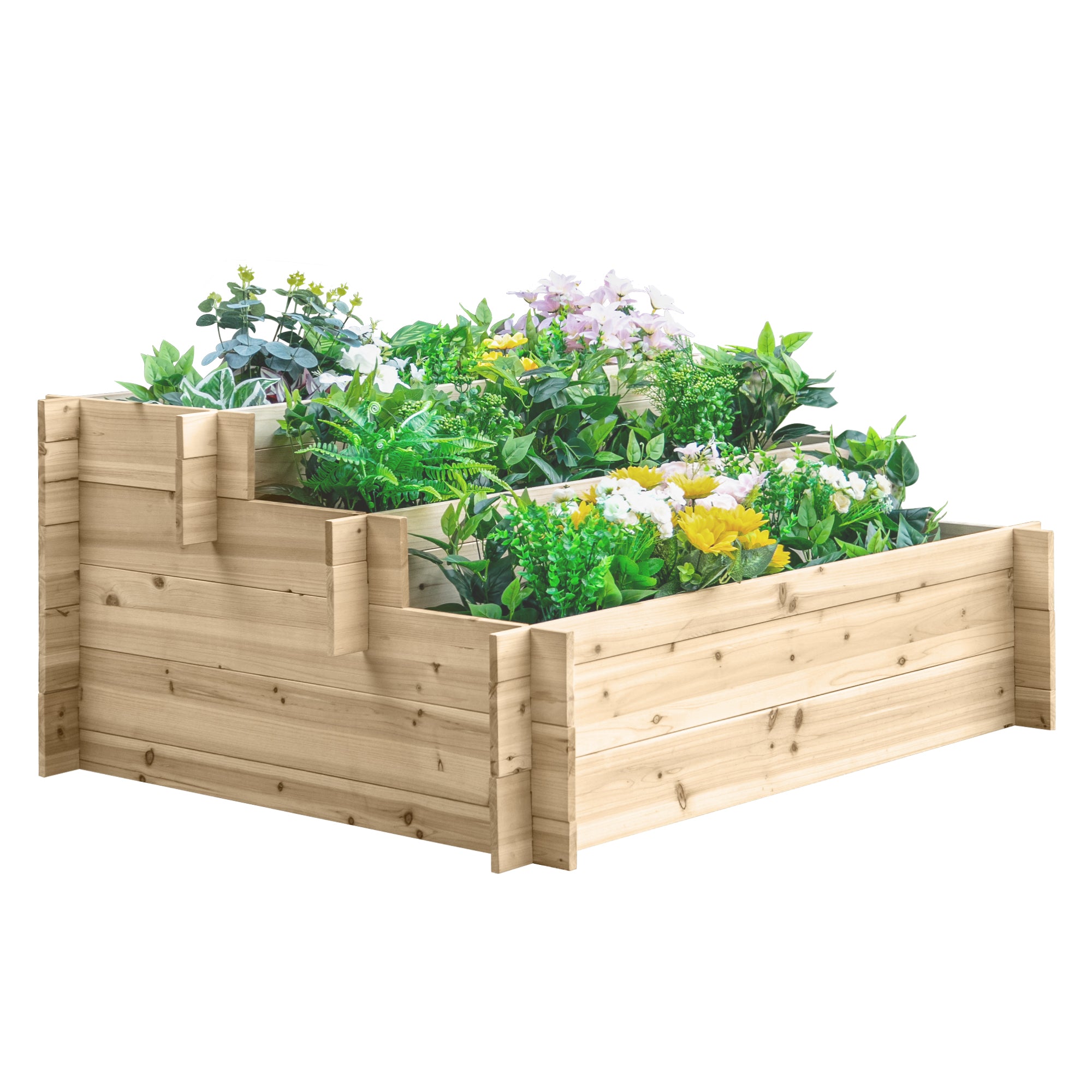 3-Tier Wood Raised Garden Bed, Elevated Planting Box, Outdoor Vegetable Flower Container, Herb Garden Indoor Kit, Natural Wooden Planter Boxes Natural  at Gallery Canada