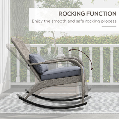 Adirondack Chair, Outdoor Wicker Rocking Chair with High Back, Seat Cushion and Pillow for Porch, Balcony, Grey Patio Chairs   at Gallery Canada