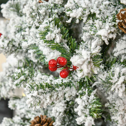 7.5 Foot Pencil Snow Flocked Artificial Christmas Tree with 950 Pine Realistic Branches, Pine Cones, Red Berries, Auto Open, Green Pencil Christmas Trees   at Gallery Canada