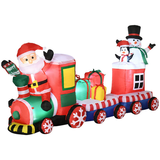 8ft Inflatable Christmas Train with Santa Claus, Snowman, Penguin and Gift Boxes, Blow-Up Outdoor LED Yard Display for Lawn Garden Party - Gallery Canada