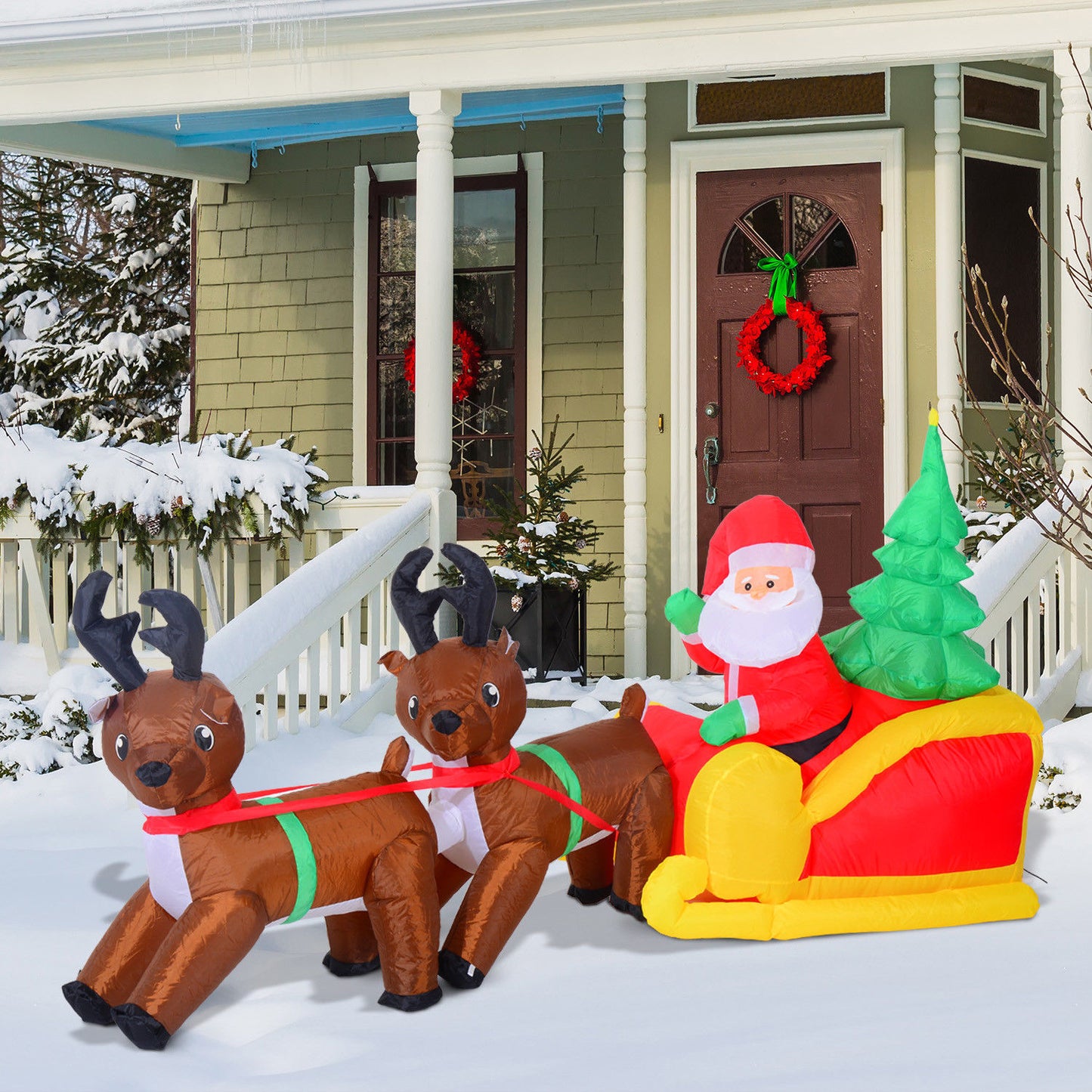 7' Inflatable Christmas Santa in Sleigh Reindeer LED Lighted Decoration Christmas Inflatables   at Gallery Canada